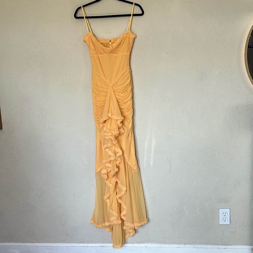 HOUSE OF CB 'Gabbi' Apricot Ruffled Front Gown NWOT size S - Picture 4 of 15